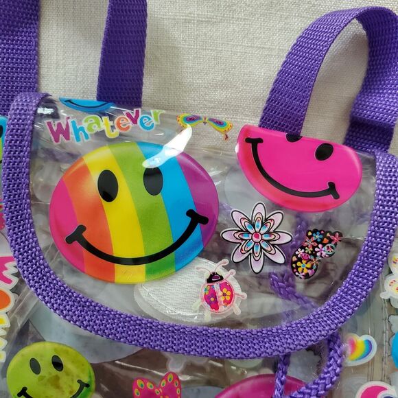 Vintage 90s Lisa Frank Smiley Clear Purple Backpack Mini - Picture 2 of 10